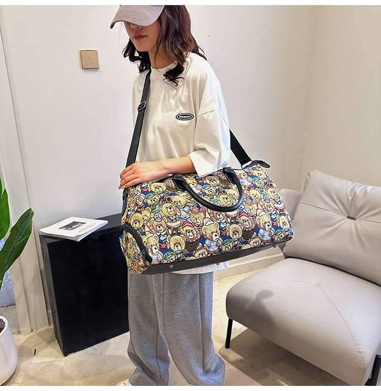 くまさん総柄 大容量ボストンバッグ 25L