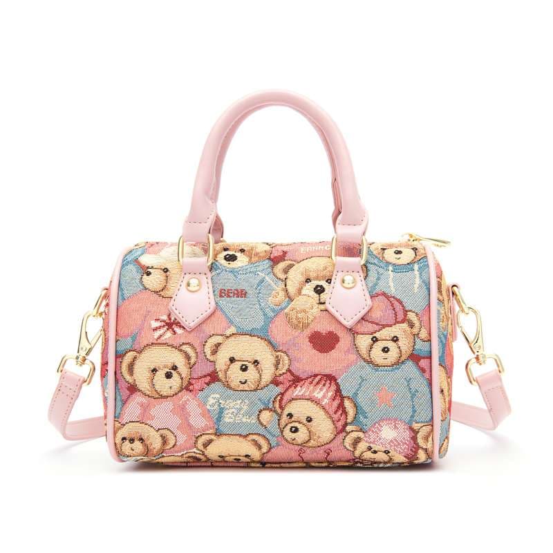 ボストンバッグ テディベア柄かわいいハンドバッグ