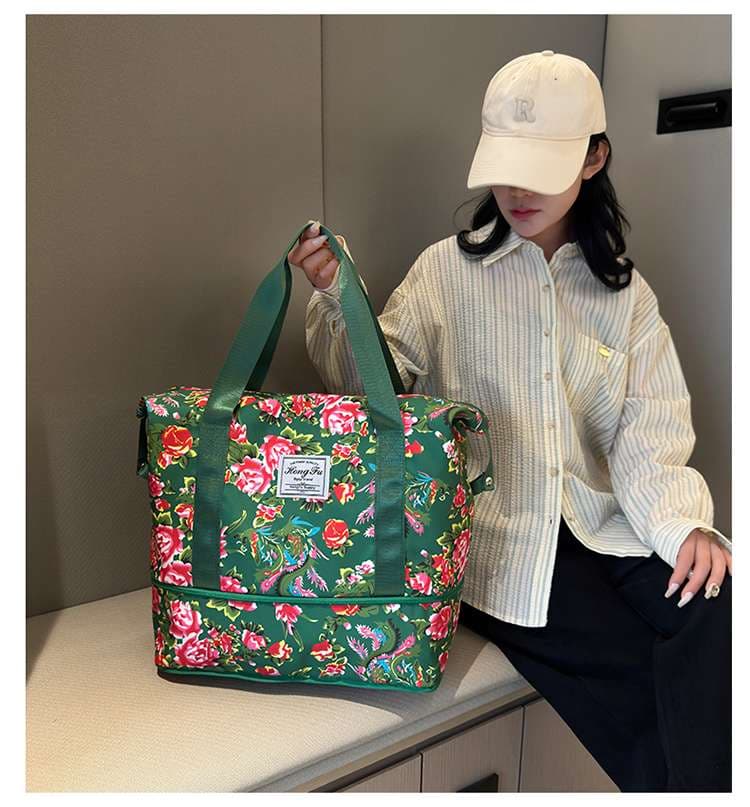 ボストンバッグ 花柄 軽量旅行バッグ 拡張可能 4色展開