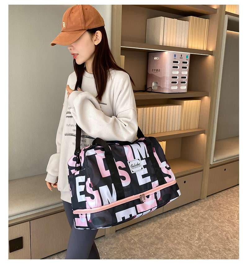 レタープリント ダブルジップ ボストンバッグ 35L