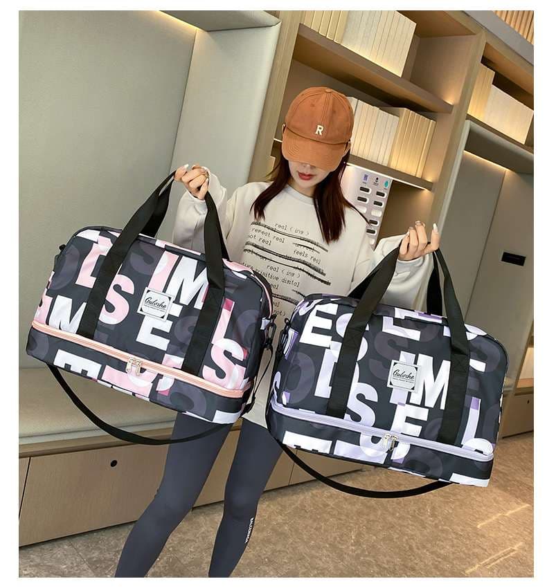レタープリント ダブルジップ ボストンバッグ 35L
