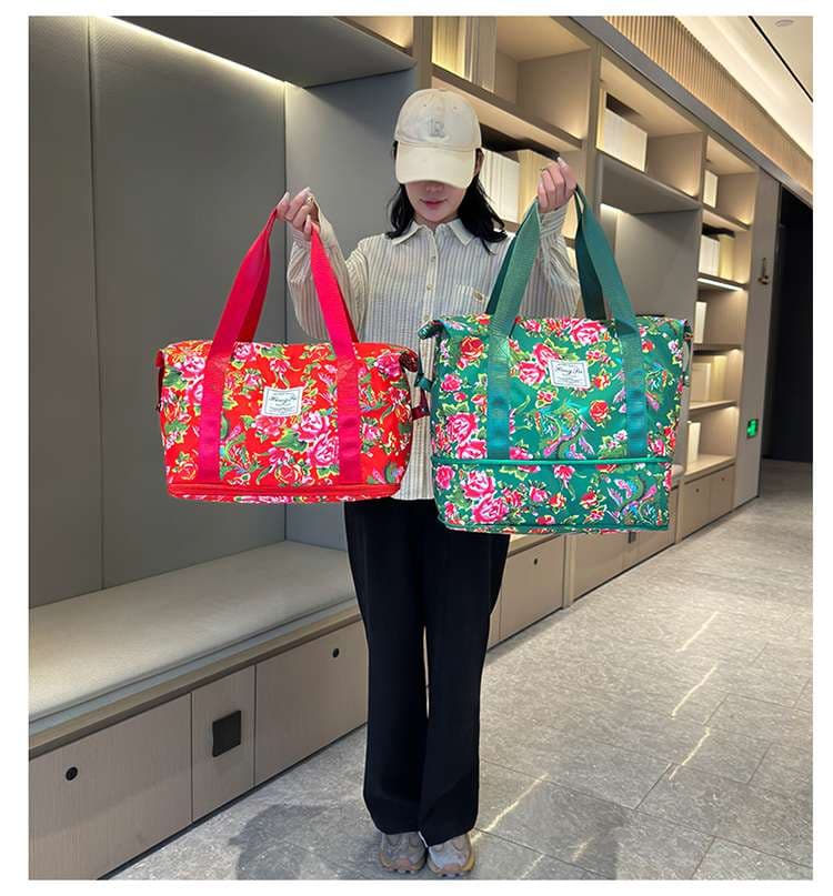 ボストンバッグ 花柄 軽量旅行バッグ 拡張可能 4色展開