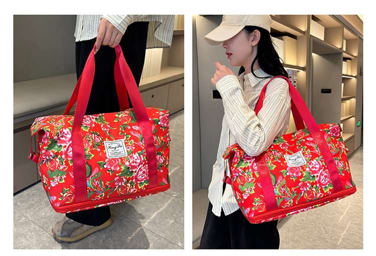 ボストンバッグ 花柄 軽量旅行バッグ 拡張可能 4色展開