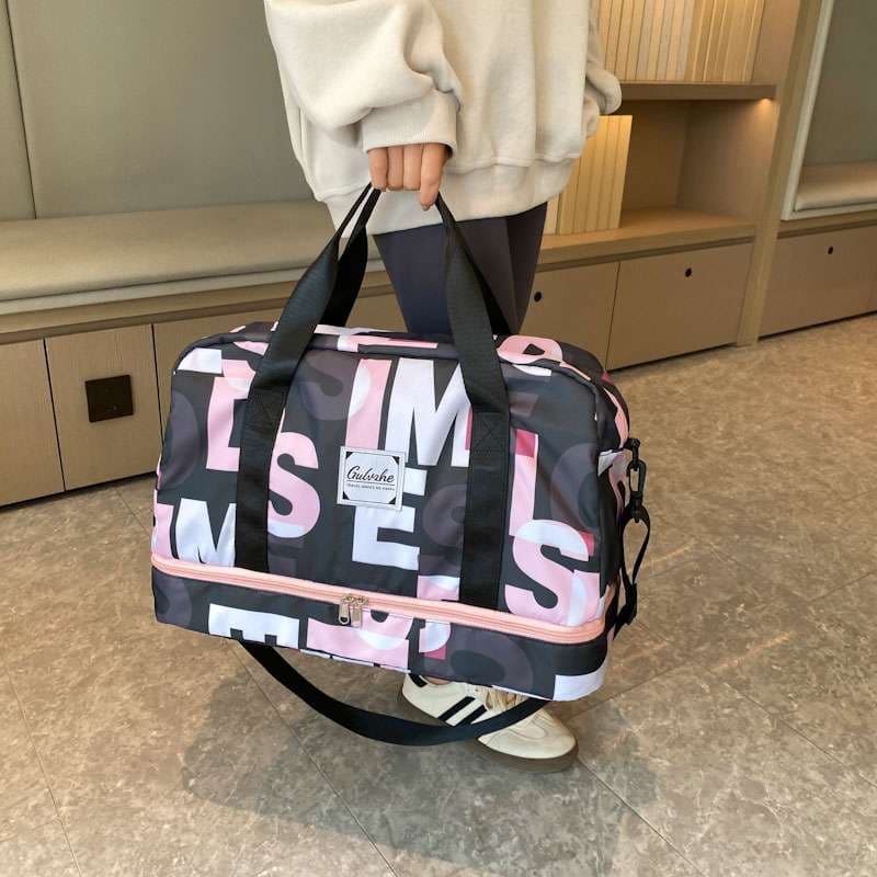 レタープリント ダブルジップ ボストンバッグ 35L