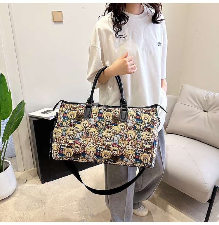 くまさん総柄 大容量ボストンバッグ 25L