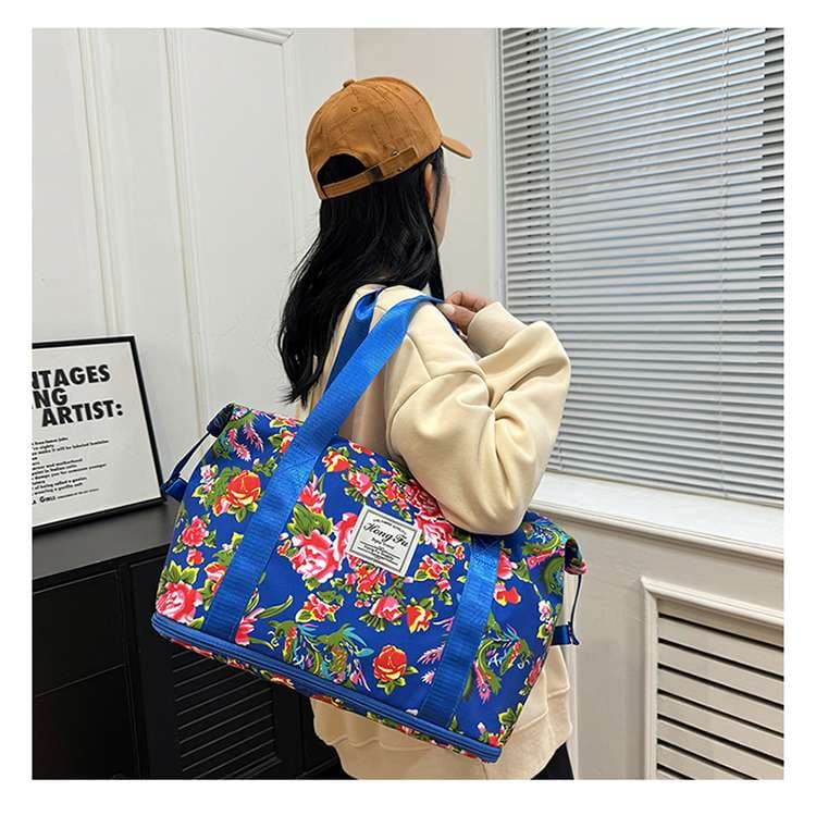 ボストンバッグ 花柄 軽量旅行バッグ 拡張可能 4色展開