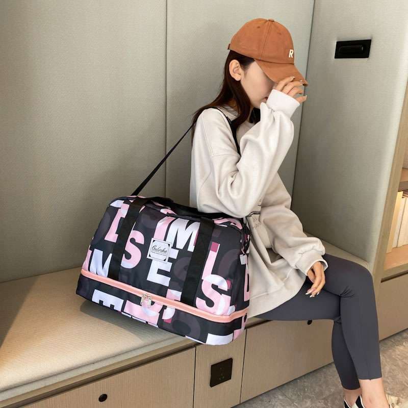 レタープリント ダブルジップ ボストンバッグ 35L