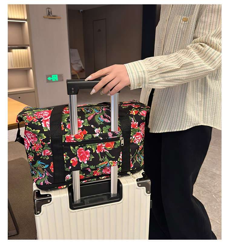 ボストンバッグ 花柄 軽量旅行バッグ 拡張可能 4色展開