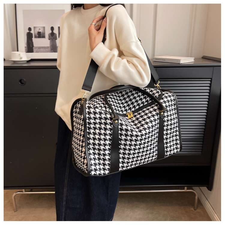 ボストンバッグ 千鳥格子柄 大容量 旅行用バッグ 25L