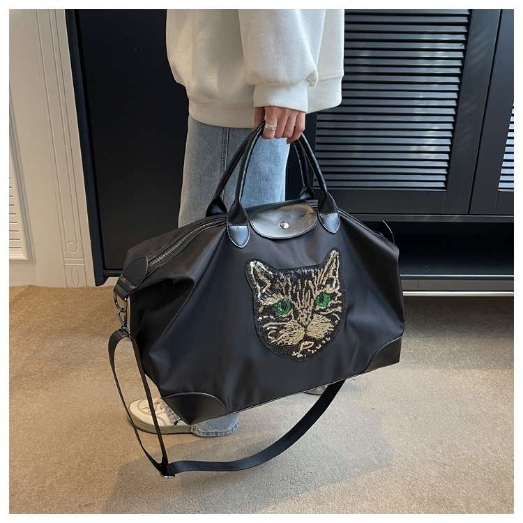 猫顔アップリケ付き大容量ボストンバッグ 25L
