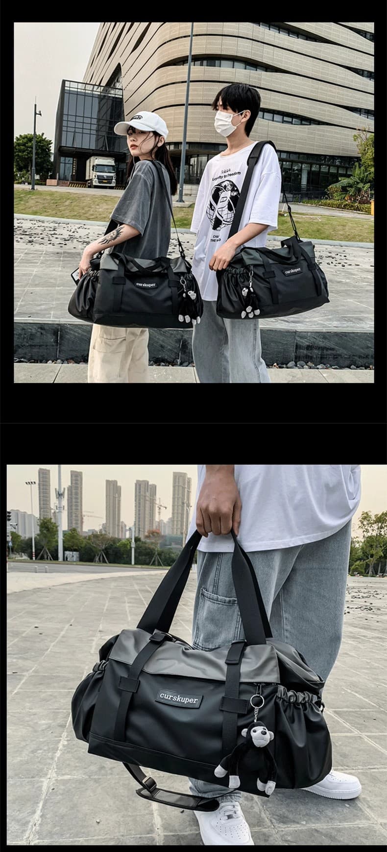 軽量防水ボストンバッグ キャラチャーム付き 30L