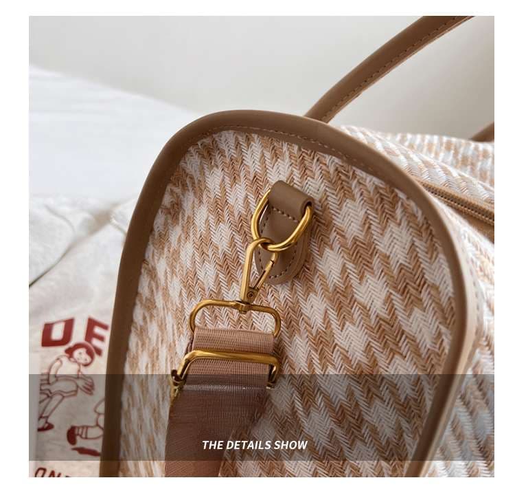 ボストンバッグ 千鳥格子柄 大容量 旅行用バッグ 25L