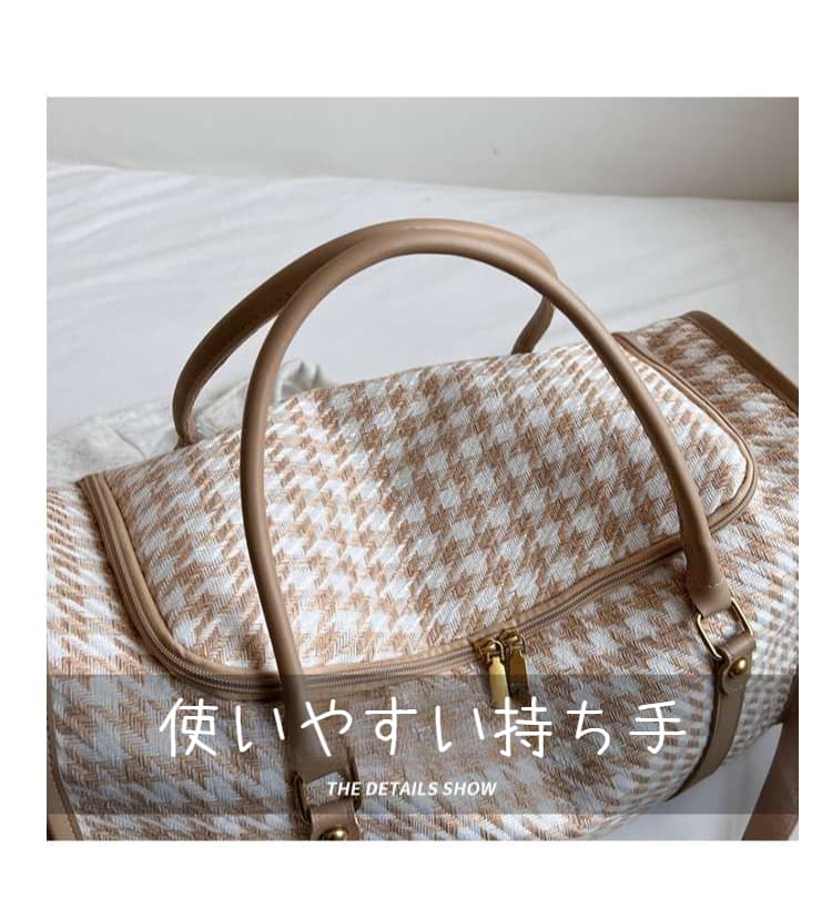 ボストンバッグ 千鳥格子柄 大容量 旅行用バッグ 25L