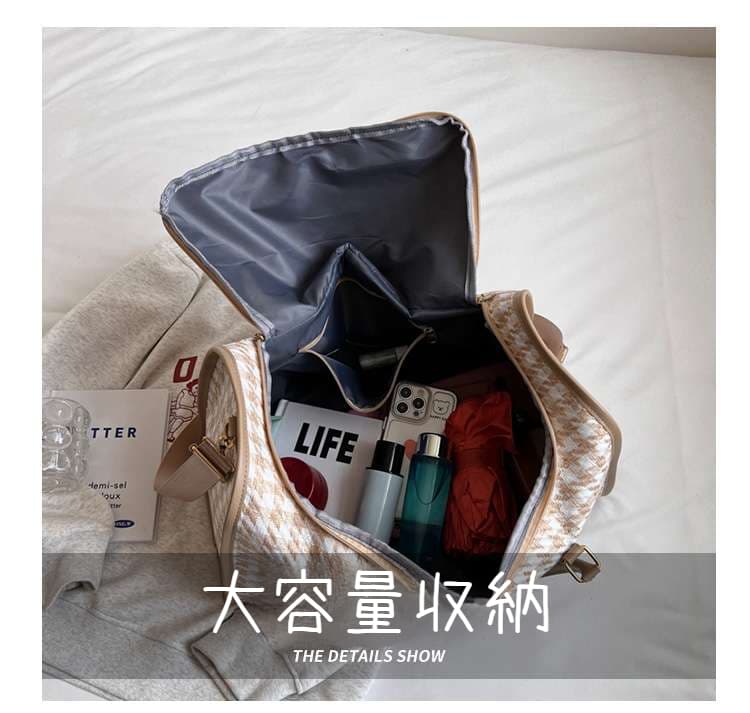 ボストンバッグ 千鳥格子柄 大容量 旅行用バッグ 25L