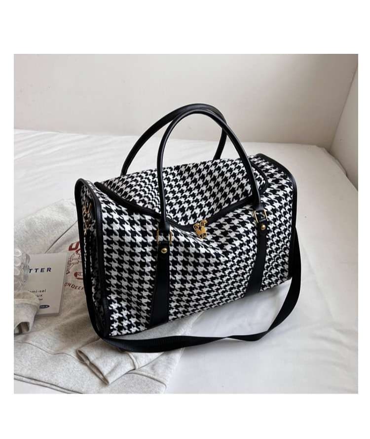 ボストンバッグ 千鳥格子柄 大容量 旅行用バッグ 25L