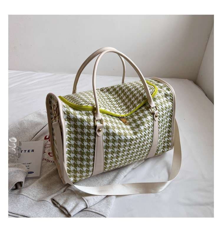 ボストンバッグ 千鳥格子柄 大容量 旅行用バッグ 25L