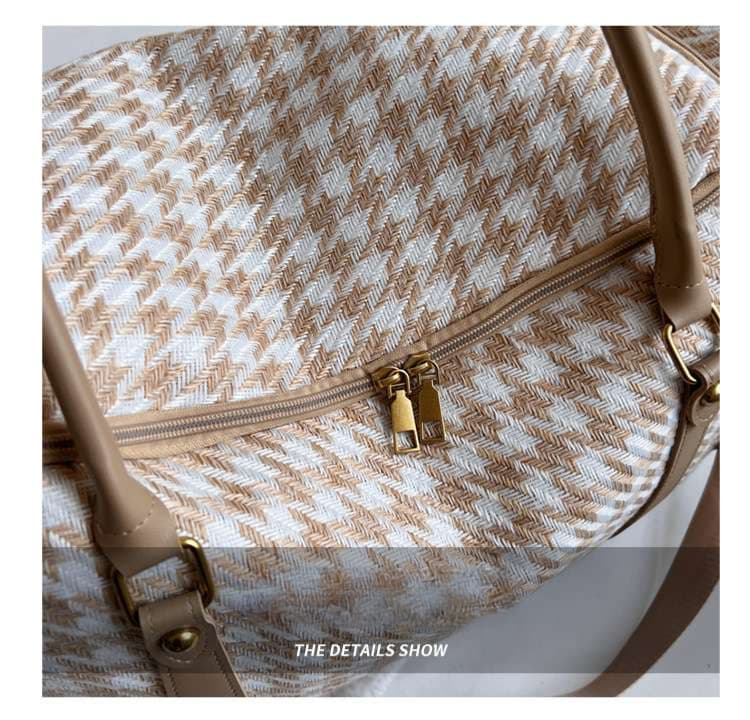 ボストンバッグ 千鳥格子柄 大容量 旅行用バッグ 25L