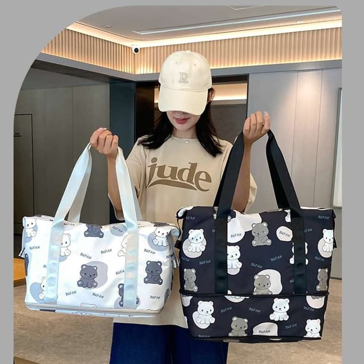 大容量くまさん柄トラベルボストンバッグ 35L