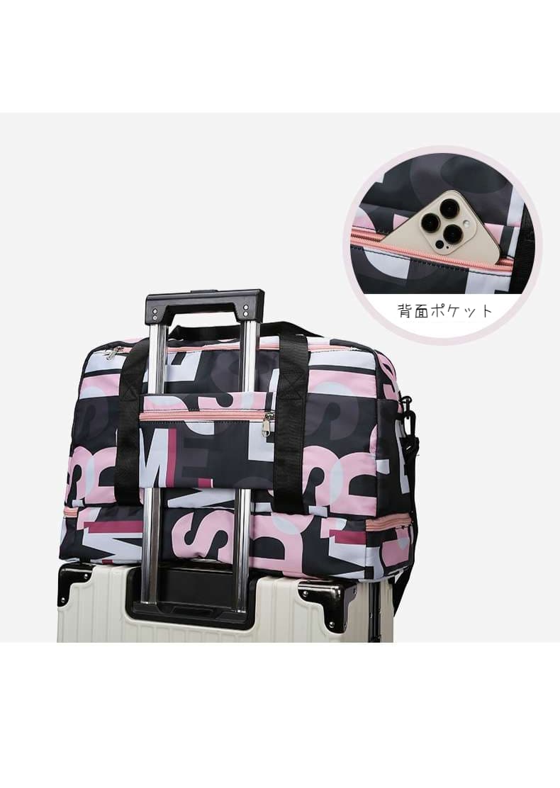 レタープリント ダブルジップ ボストンバッグ 35L