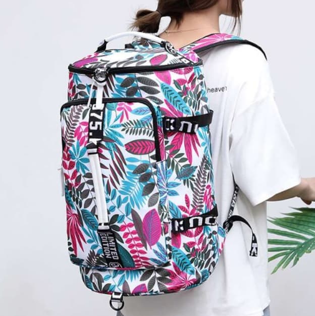 多機能リーフ柄ボストンバッグ リュックにもなる2WAY 35L