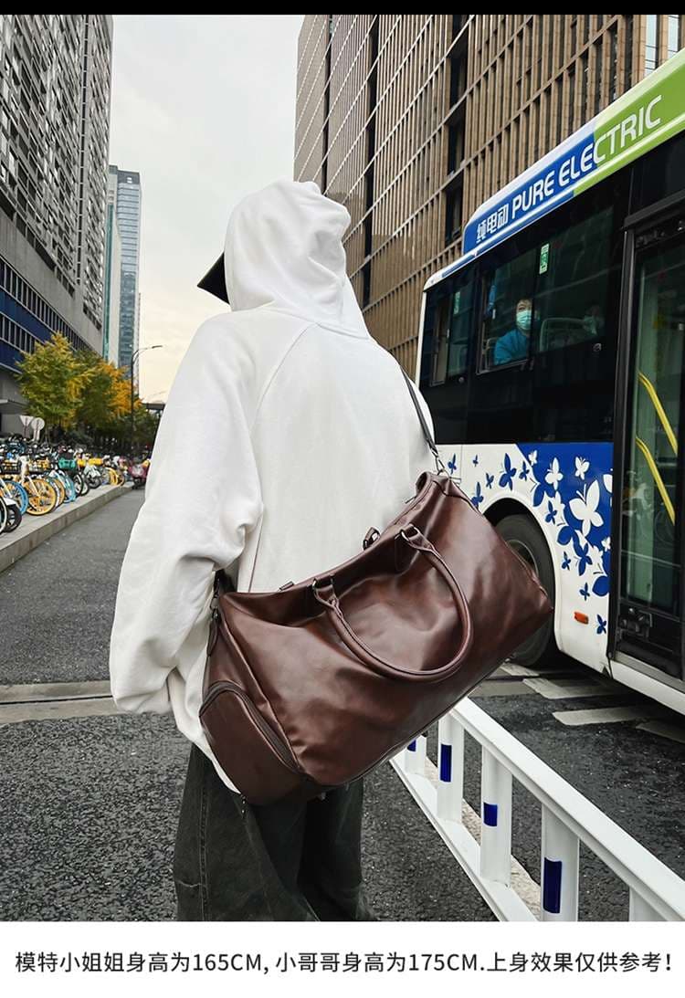 大容量レザー調トラベルボストンバッグ 35L