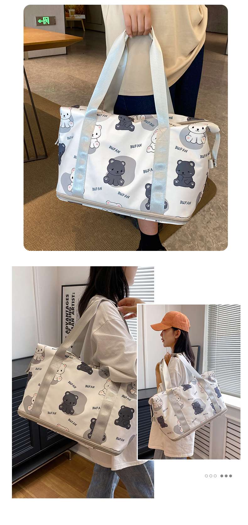 大容量くまさん柄トラベルボストンバッグ 35L