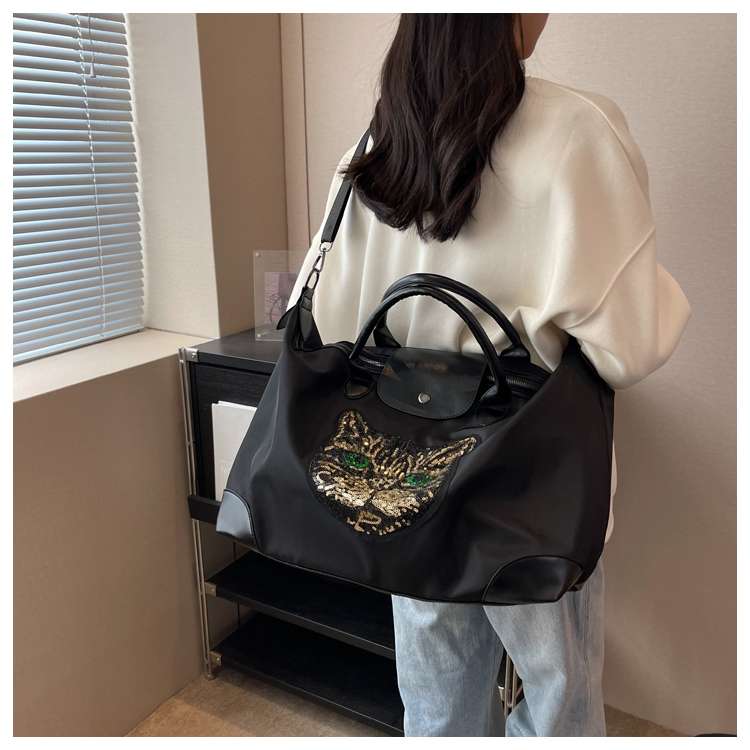 猫顔アップリケ付き大容量ボストンバッグ 25L