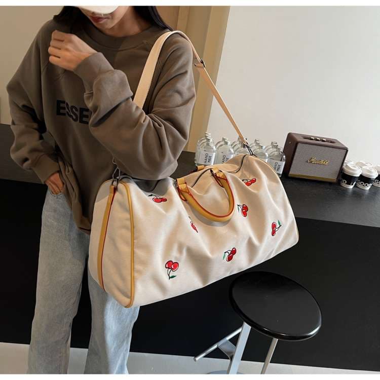 チェリー柄キャンバスボストンバッグ 40L