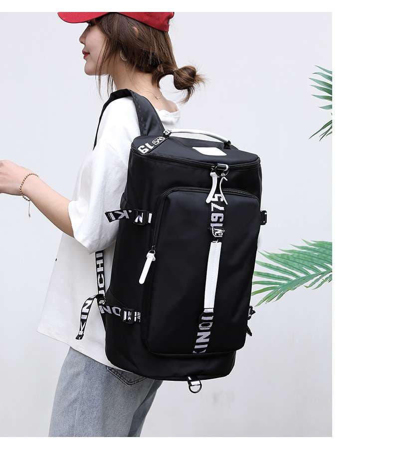 多機能リーフ柄ボストンバッグ リュックにもなる2WAY 35L