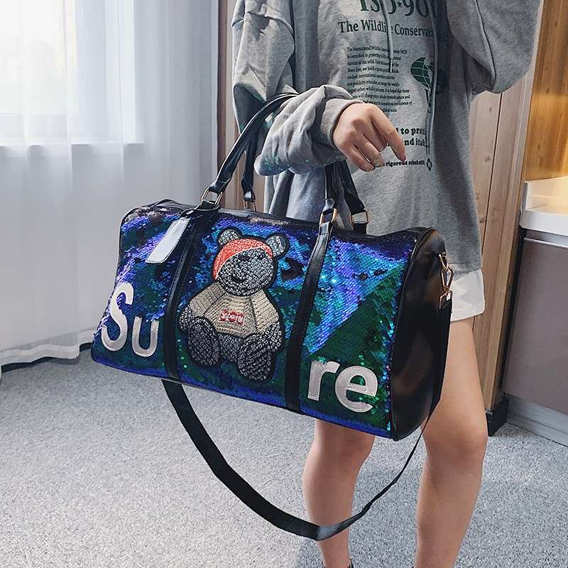 キラキラスパンコール テディベア ボストンバッグ 25L