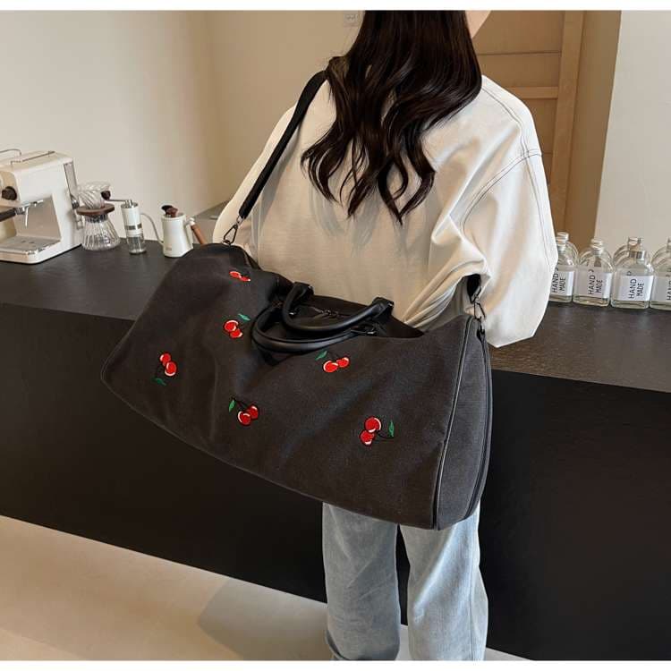 チェリー柄キャンバスボストンバッグ 40L