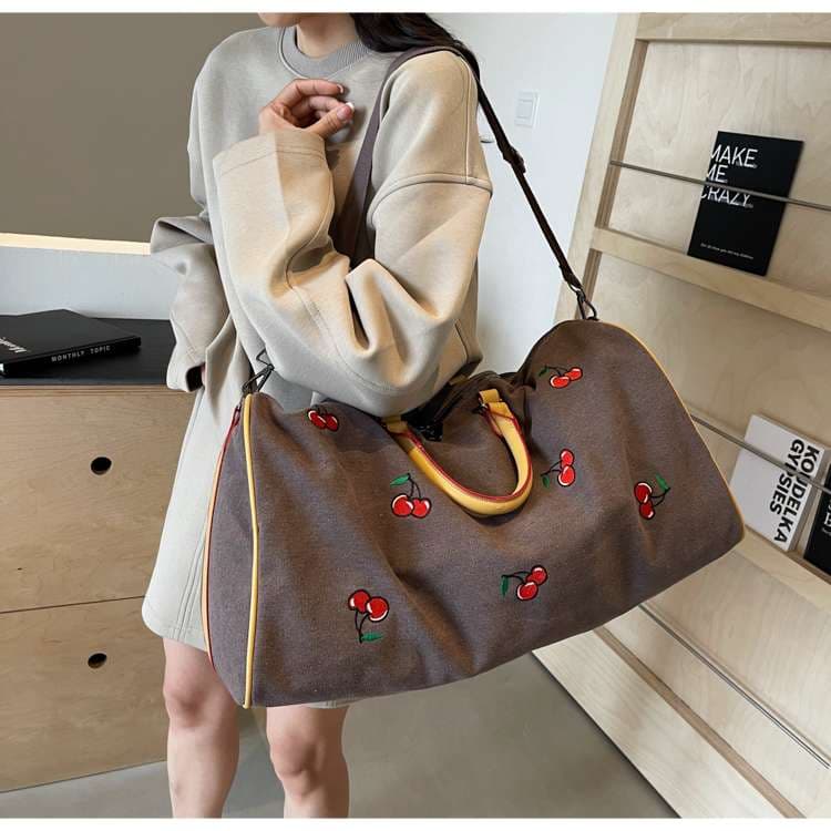 チェリー柄キャンバスボストンバッグ 40L