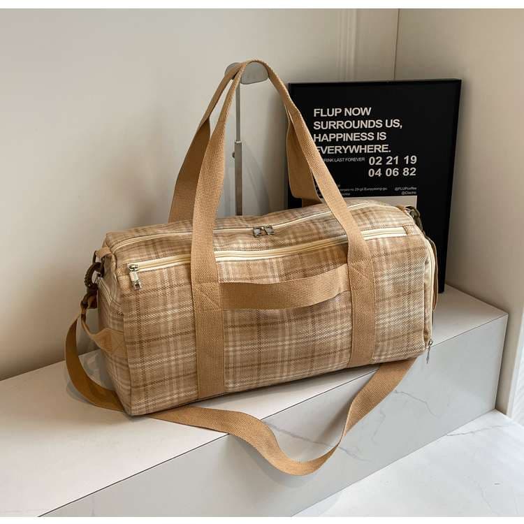 チェック柄トラベルボストンバッグ 20L