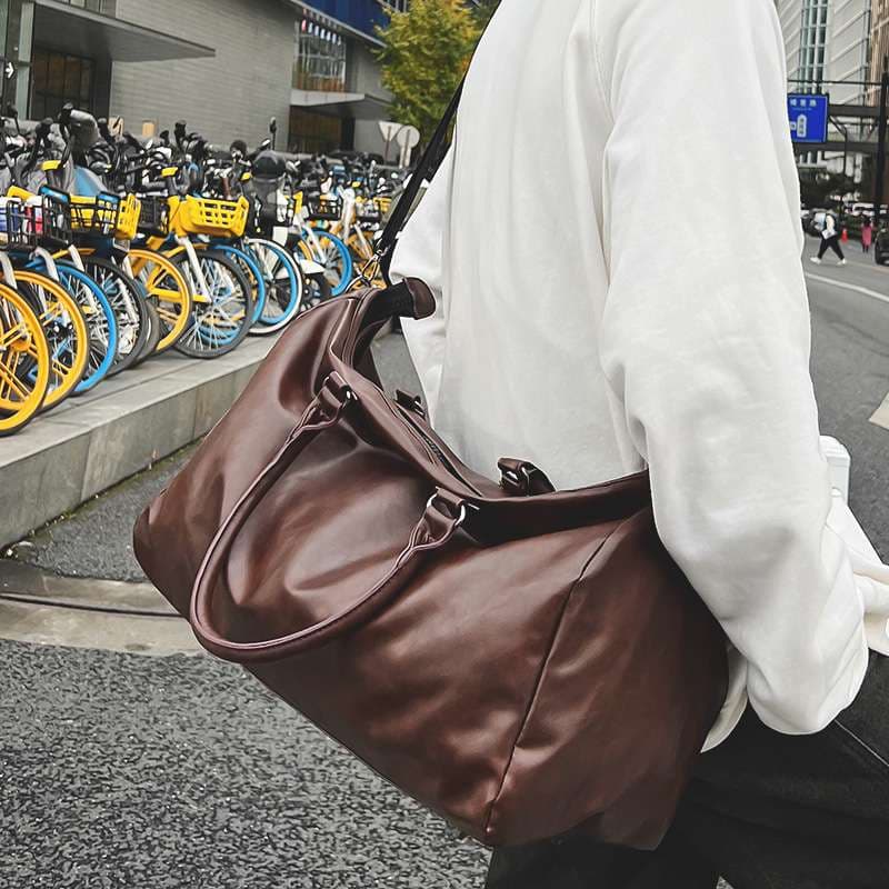 大容量レザー調トラベルボストンバッグ 35L