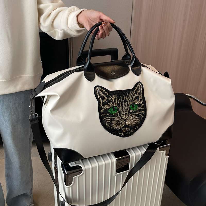 猫顔アップリケ付き大容量ボストンバッグ 25L