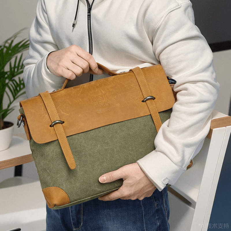 ボストンバッグ レトロ風キャンバス革製ビジネスバッグ