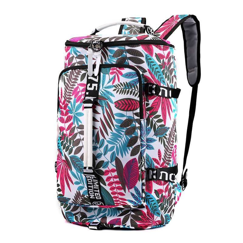 多機能リーフ柄ボストンバッグ リュックにもなる2WAY 35L