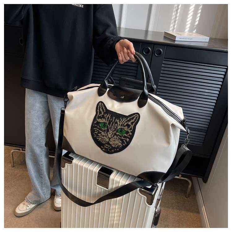 猫顔アップリケ付き大容量ボストンバッグ 25L