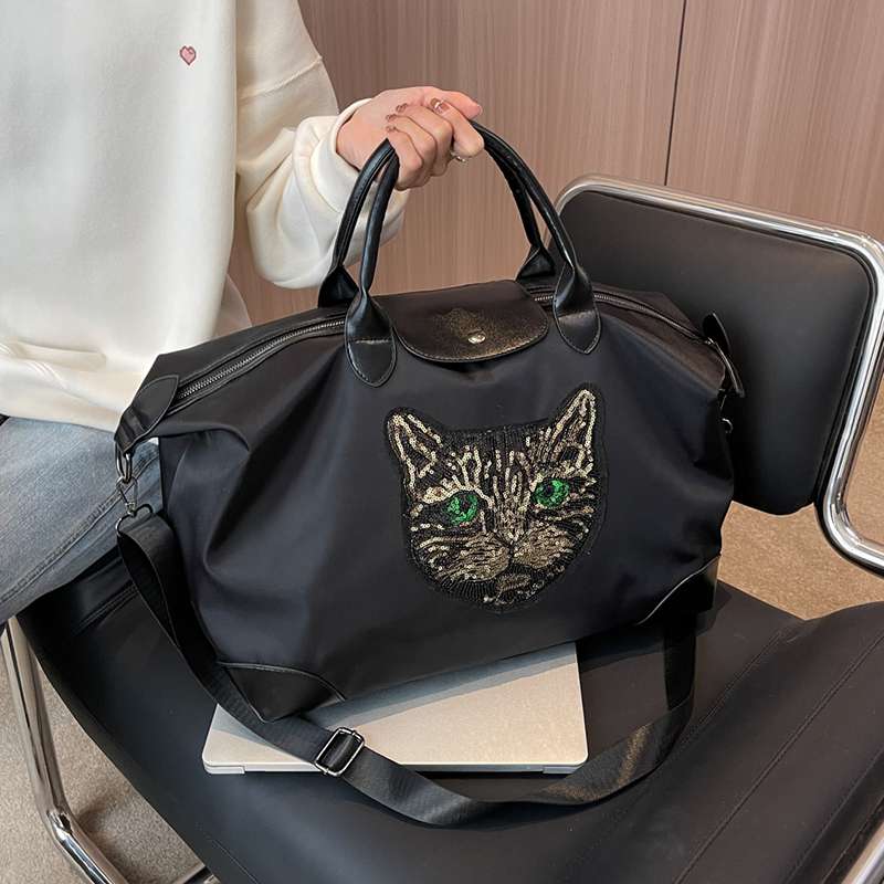 猫顔アップリケ付き大容量ボストンバッグ 25L