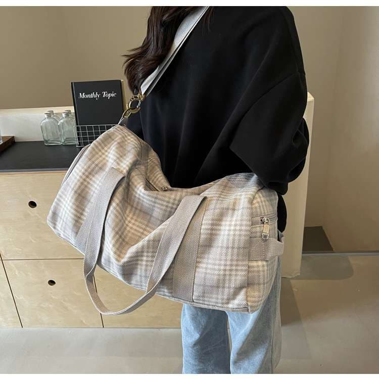 チェック柄トラベルボストンバッグ 20L