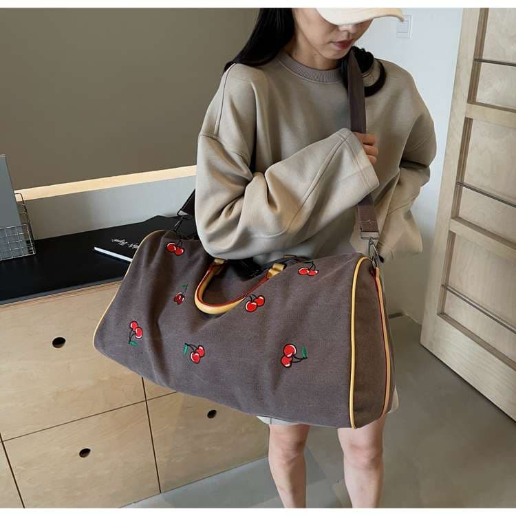 チェリー柄キャンバスボストンバッグ 40L