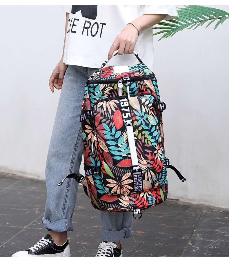多機能リーフ柄ボストンバッグ リュックにもなる2WAY 35L