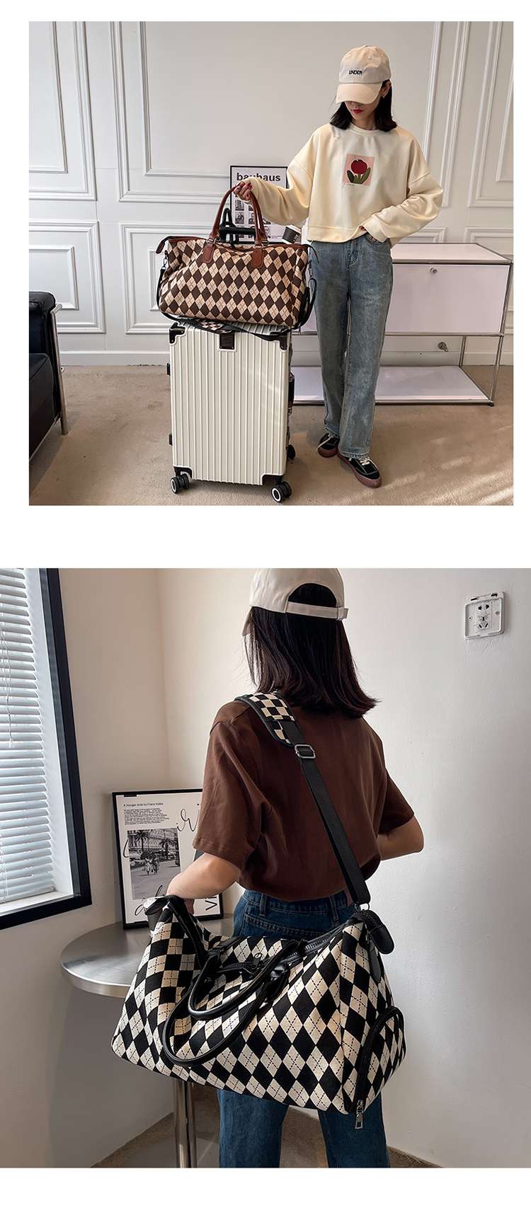 アーガイル柄ボストンバッグ 30L