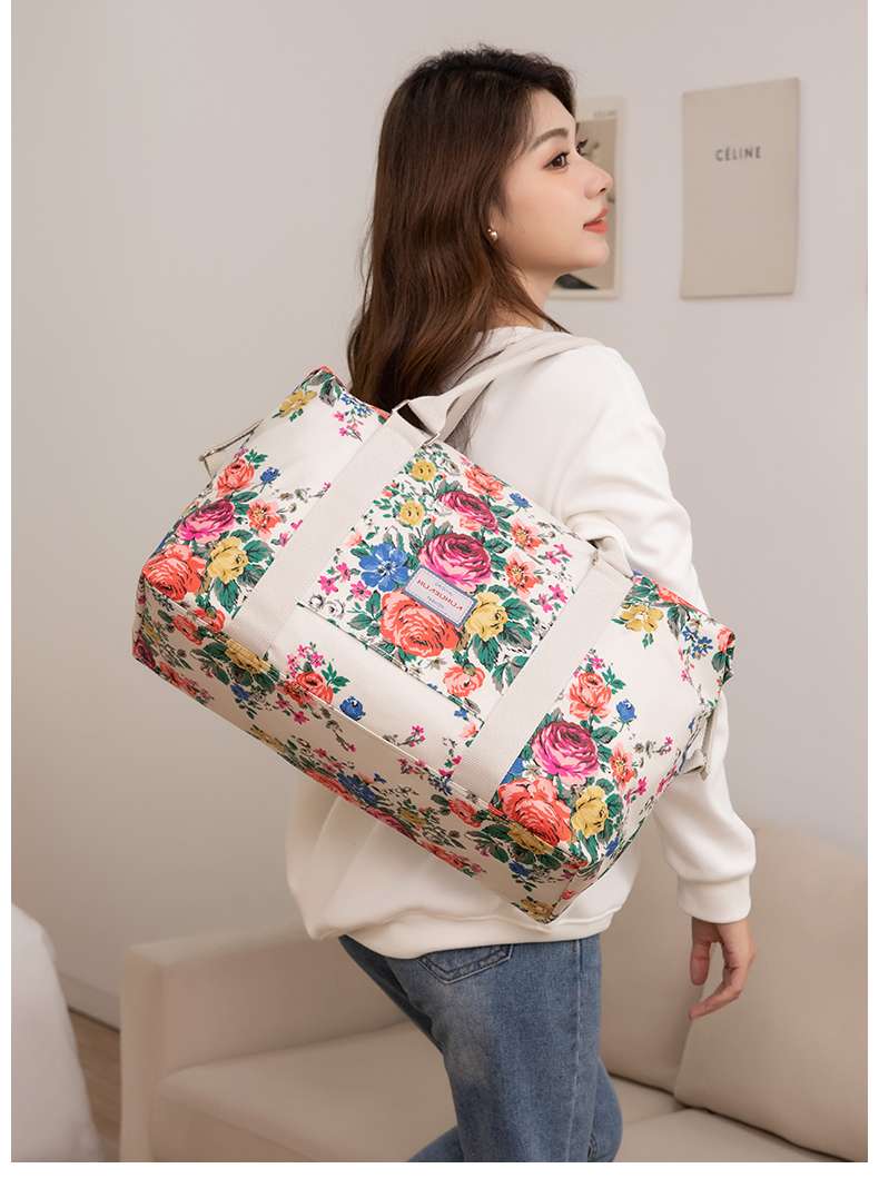 花柄キャンバス地ボストンバッグ 25L