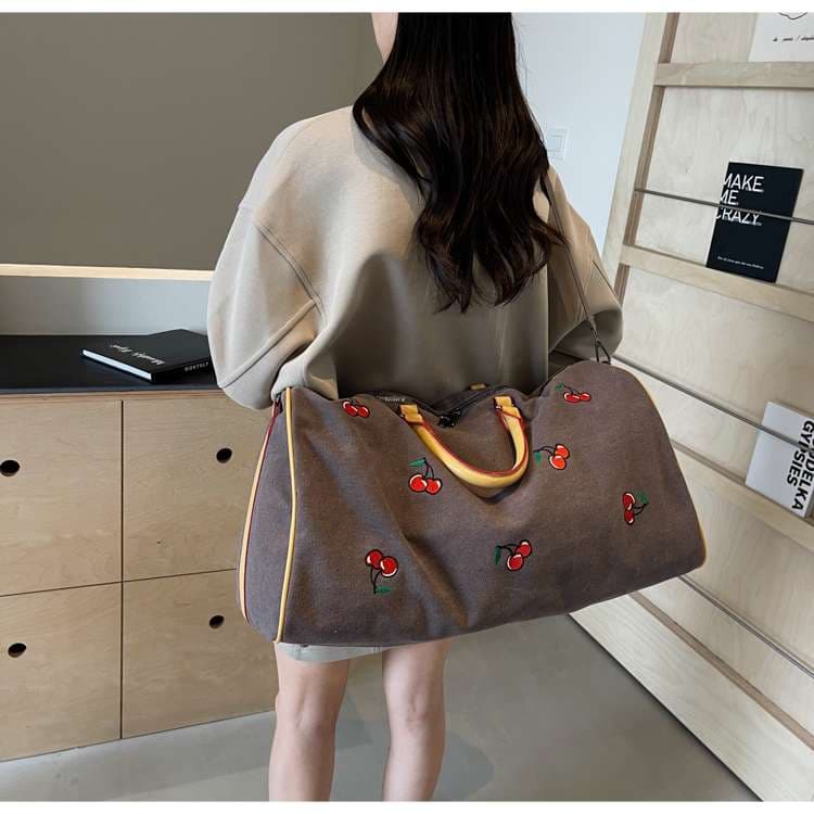 チェリー柄キャンバスボストンバッグ 40L