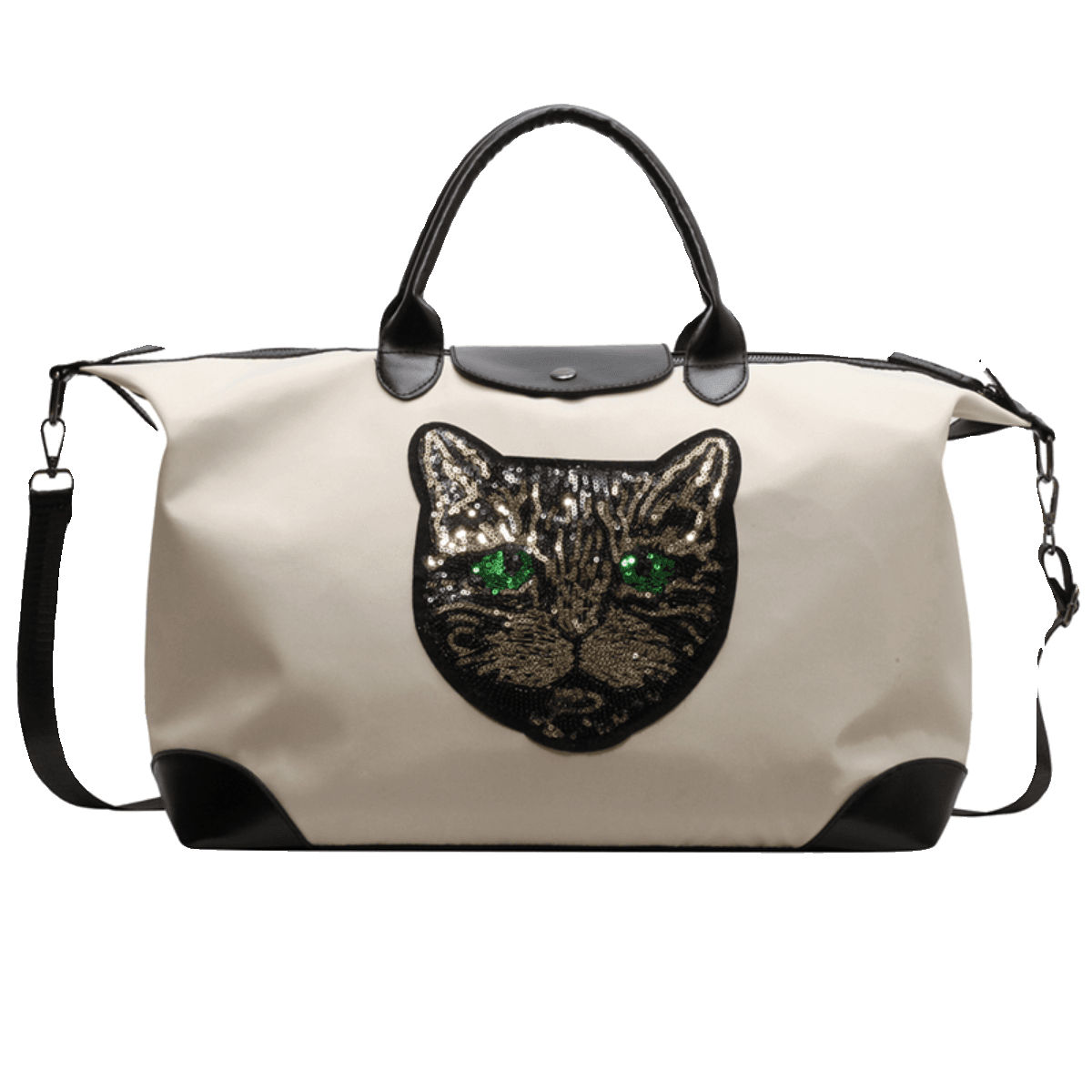 猫顔アップリケ付き大容量ボストンバッグ 25L