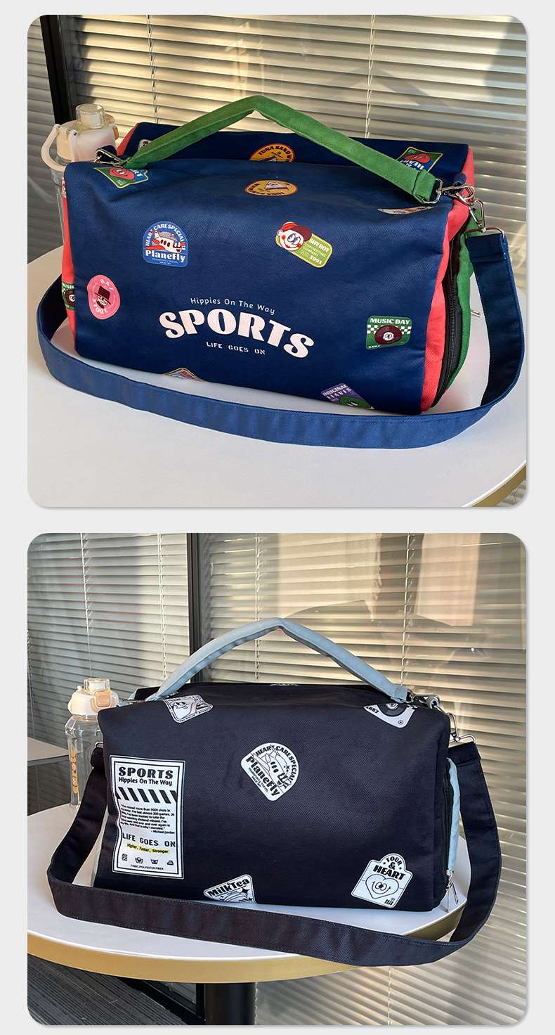スポーツ柄 ワッペン付き多機能ボストンバッグ 20L