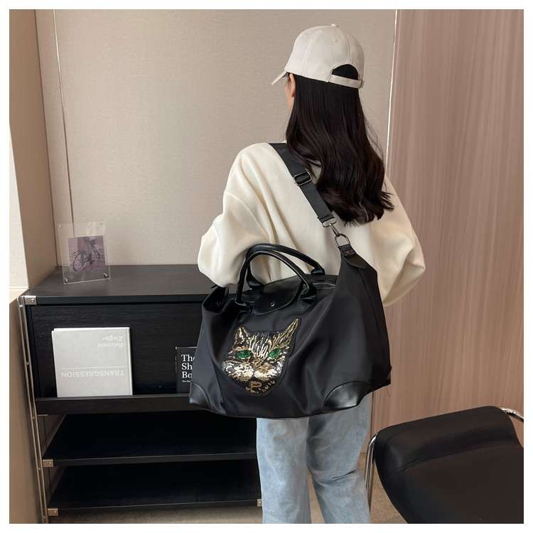 猫顔アップリケ付き大容量ボストンバッグ 25L