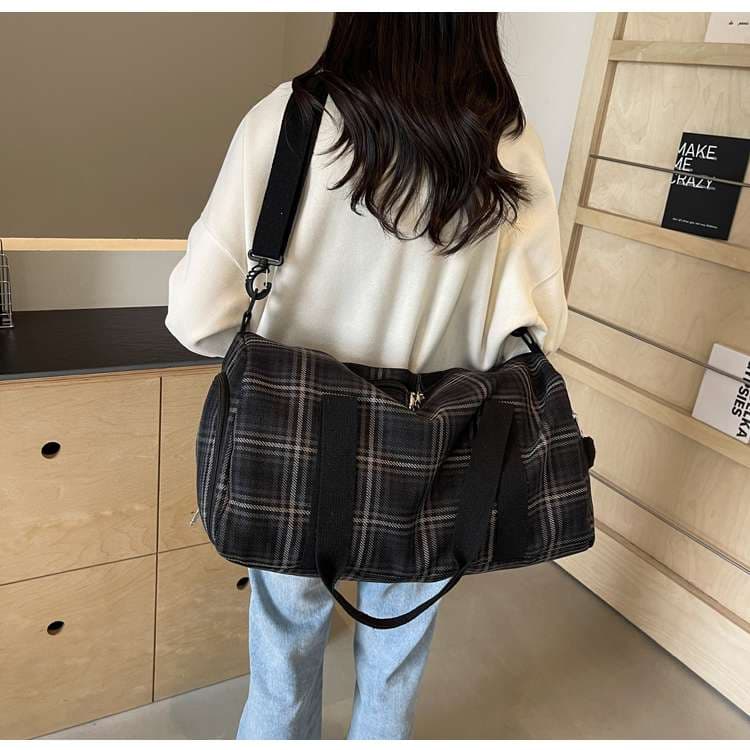 チェック柄トラベルボストンバッグ 20L