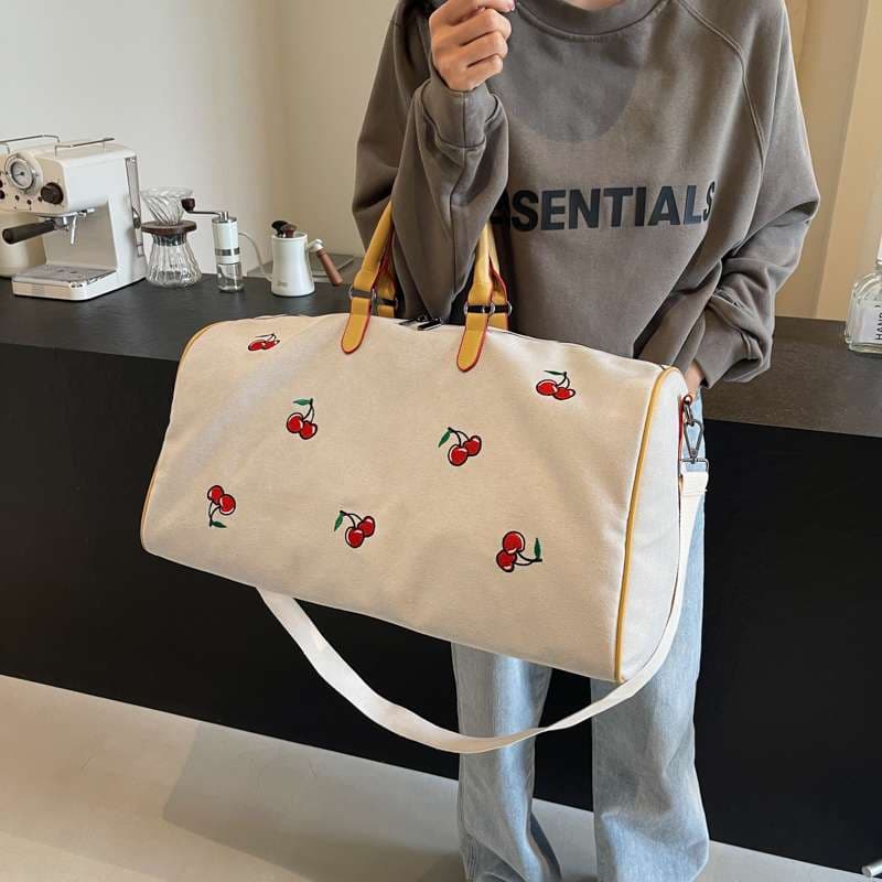 チェリー柄キャンバスボストンバッグ 40L